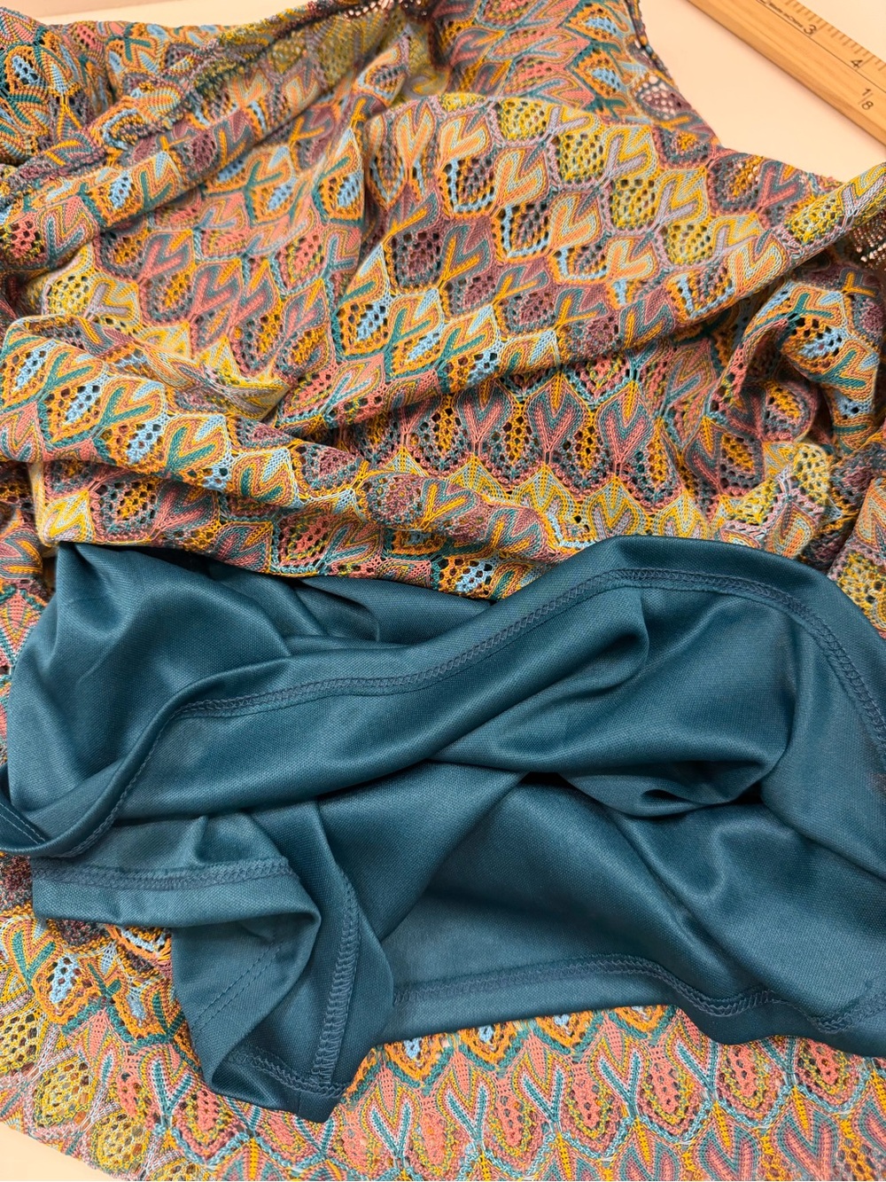 ✅ Donna Morgan Sleeveless Maxi Dress in Teal and Multicolor Wave Print size 4 - Picture 11 of 14